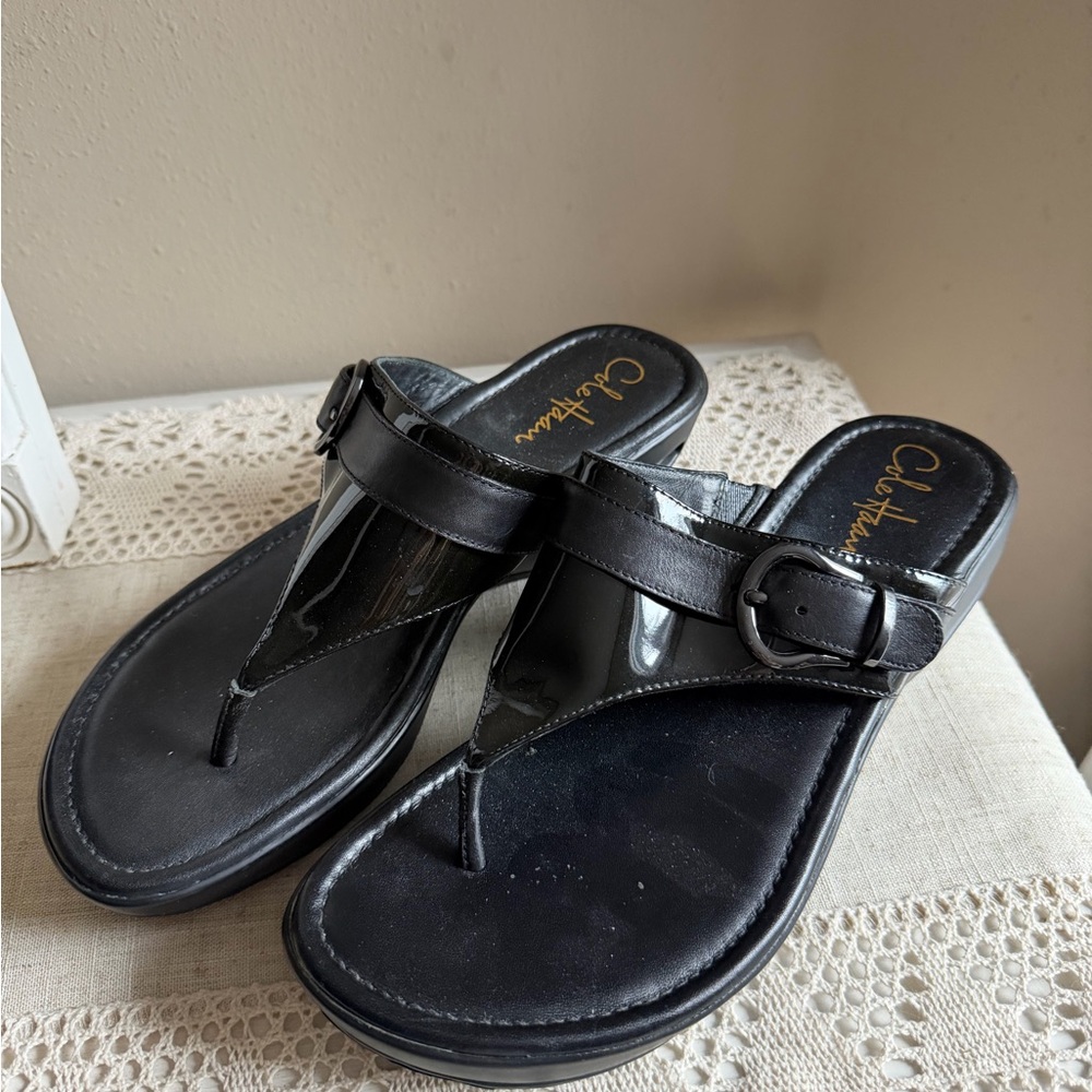 Cole Haan Air Maddy Women's Black Patent Leather Wedge
Thong Sandals Size 9.5B